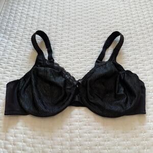 Glamorise Front-Closure Bra Sz 44B Underwire Lace Trim Black 9201